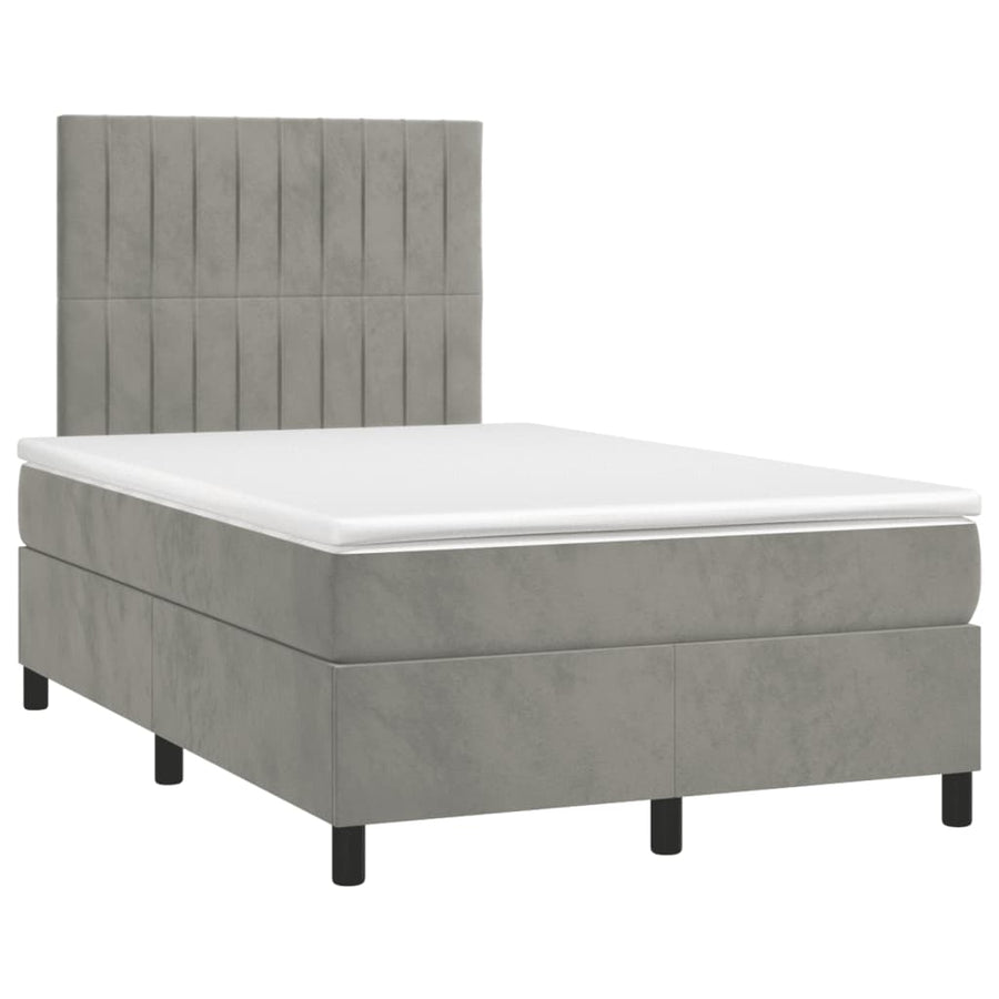 Boxspring met matras en LED fluweel lichtgrijs 120x190 cm 120 x 190 cm Verticale strepen