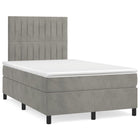 Boxspring met matras en LED fluweel lichtgrijs 120x190 cm 120 x 190 cm Verticale strepen