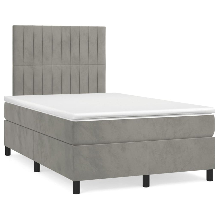 Boxspring met matras en LED fluweel lichtgrijs 120x190 cm 120 x 190 cm Verticale strepen