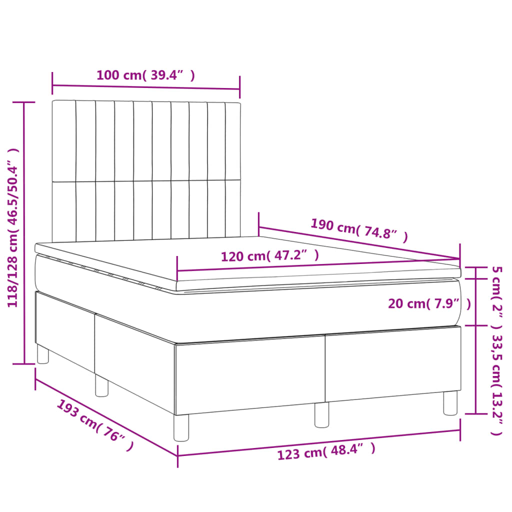 Boxspring met matras en LED fluweel donkerblauw 120x190 cm