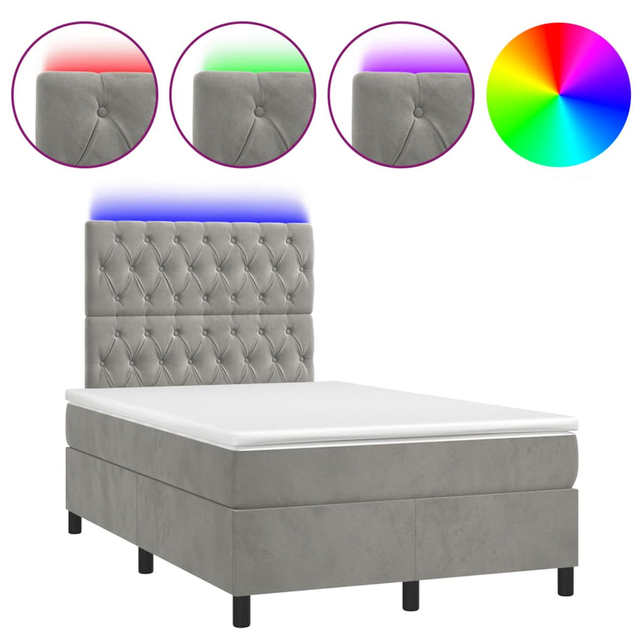 Boxspring met matras en LED fluweel lichtgrijs 120x190 cm 120 x 190 cm Getuft ontwerp
