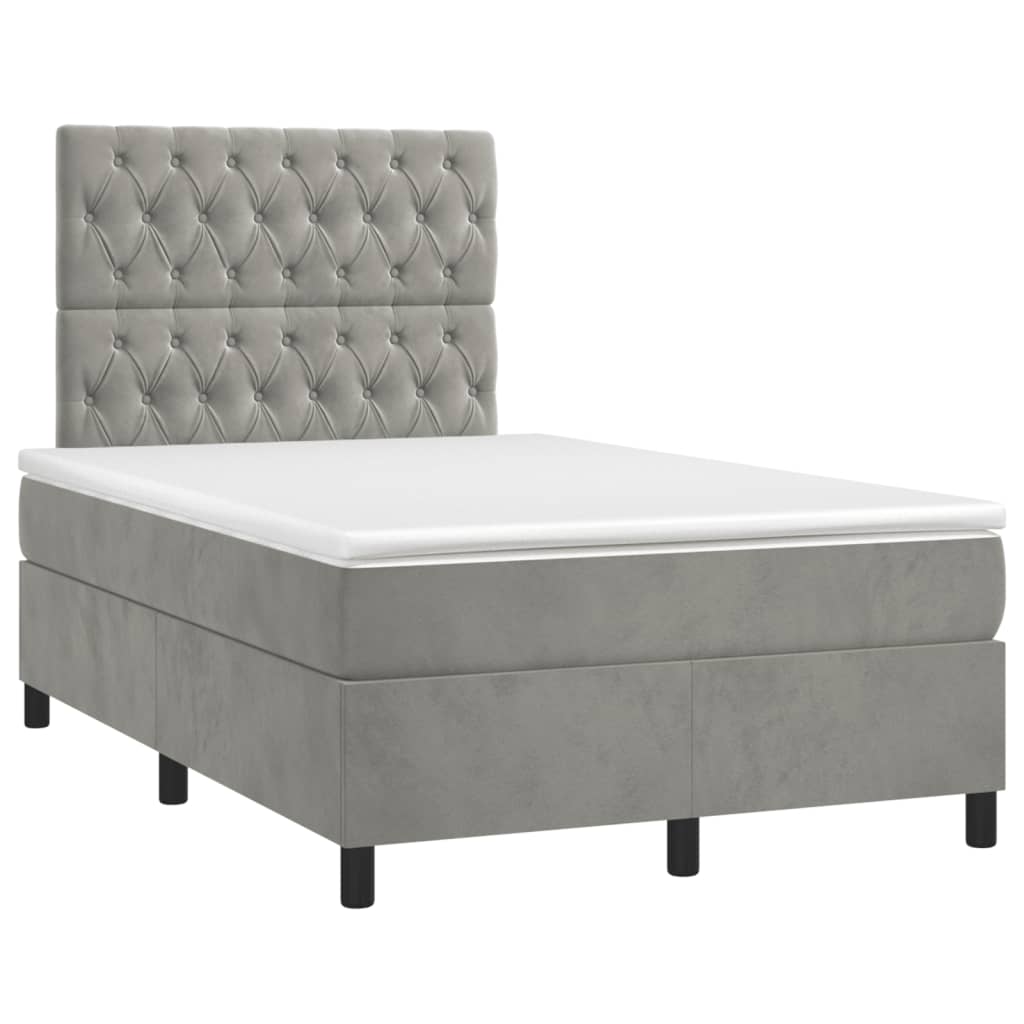 Boxspring met matras en LED fluweel lichtgrijs 120x190 cm 120 x 190 cm Getuft ontwerp