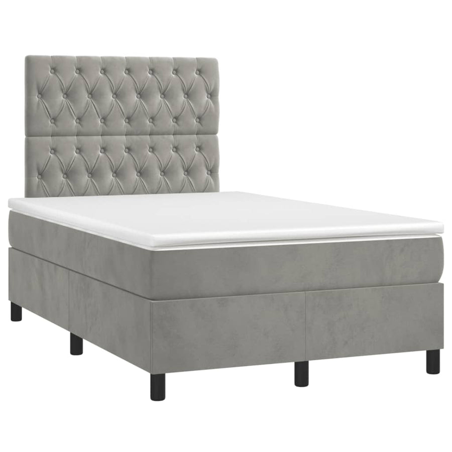 Boxspring met matras en LED fluweel lichtgrijs 120x190 cm 120 x 190 cm Getuft ontwerp