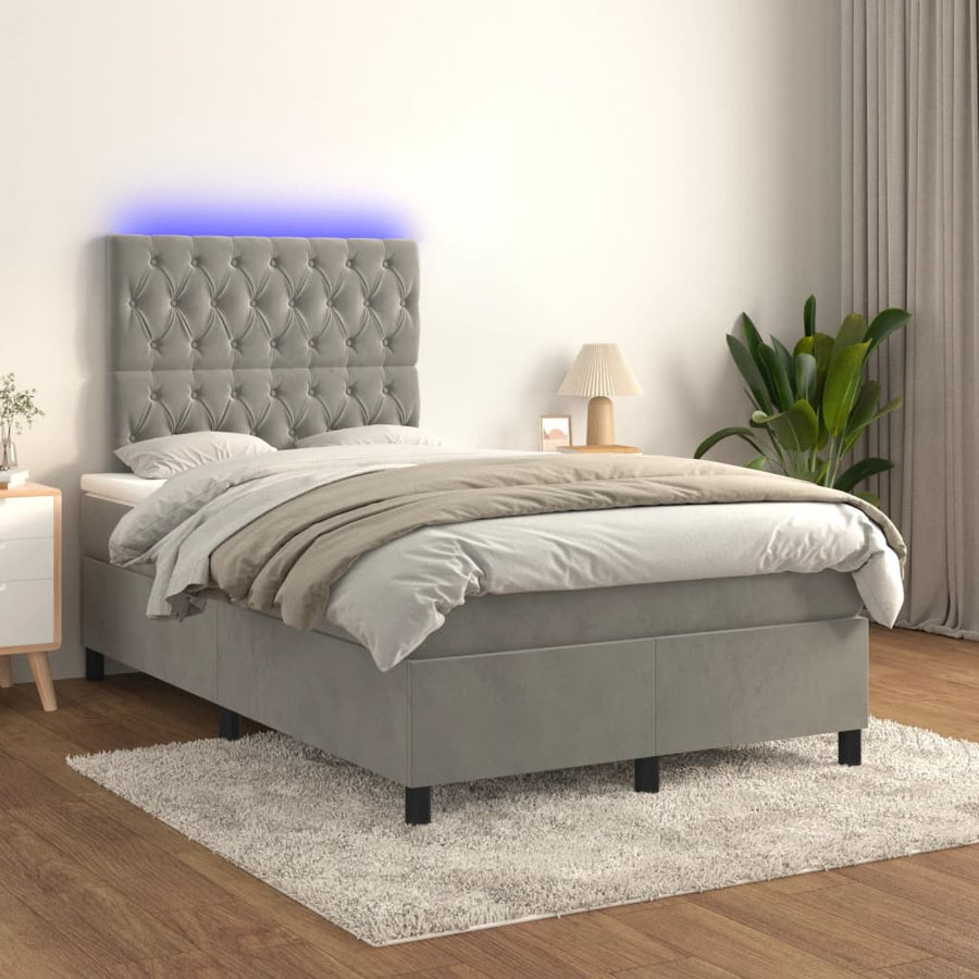 Boxspring met matras en LED fluweel lichtgrijs 120x190 cm 120 x 190 cm Getuft ontwerp