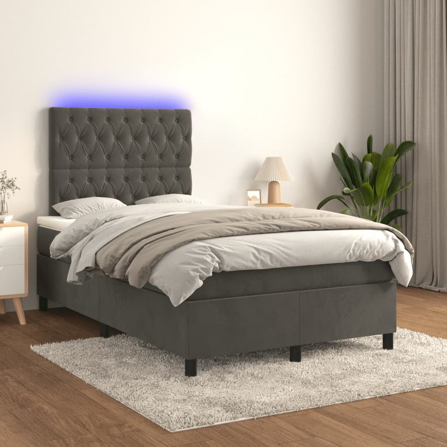 Boxspring met matras en LED fluweel donkergrijs 120x190 cm 120 x 190 cm Donkergrijs