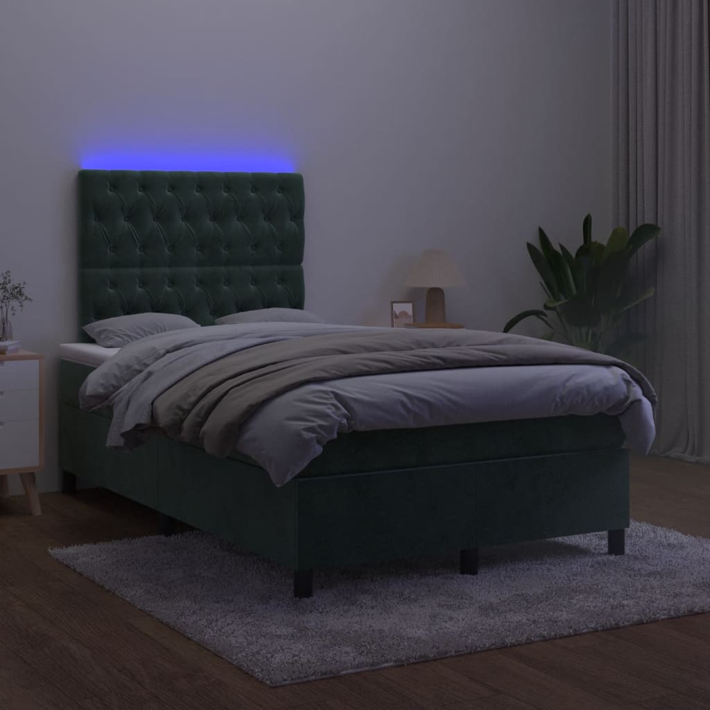 Boxspring met matras en LED fluweel donkergroen 120x190 cm