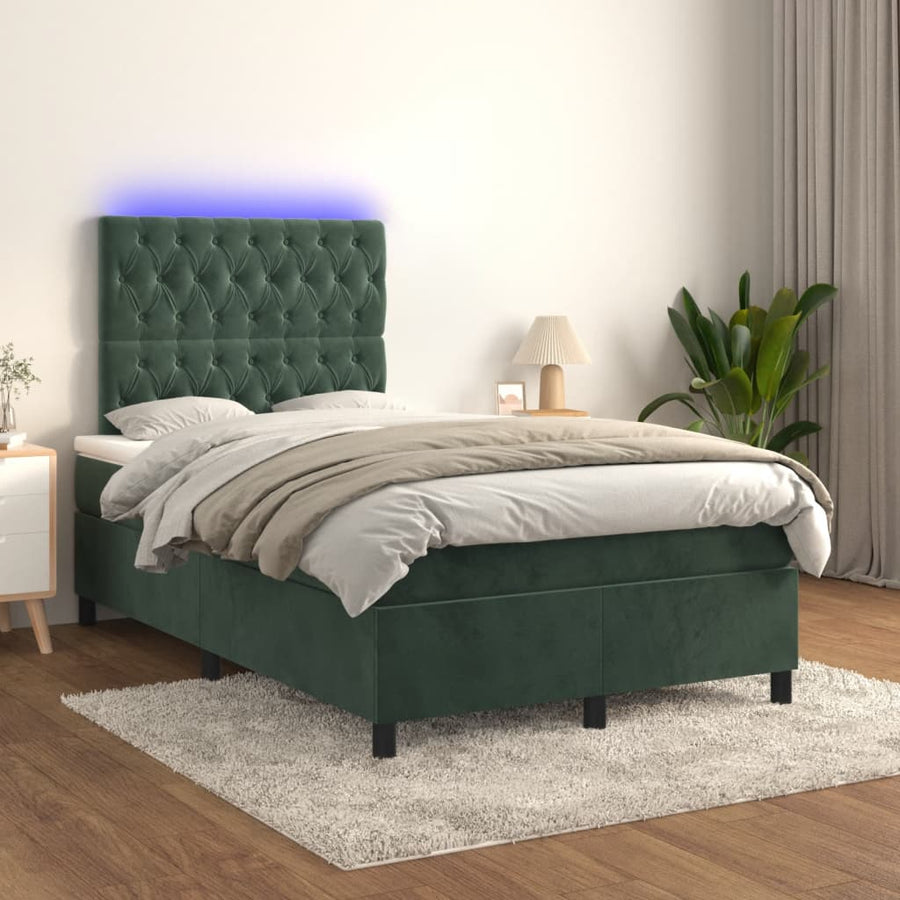 Boxspring met matras en LED fluweel donkergroen 120x190 cm