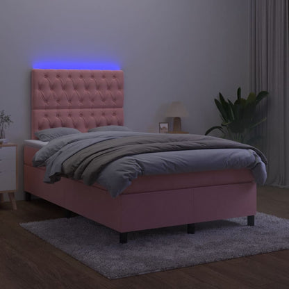 Boxspring met matras en LED fluweel roze 120x190 cm