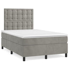 Boxspring met matras en LED fluweel lichtgrijs 120x190 cm 120 x 190 cm Knopen