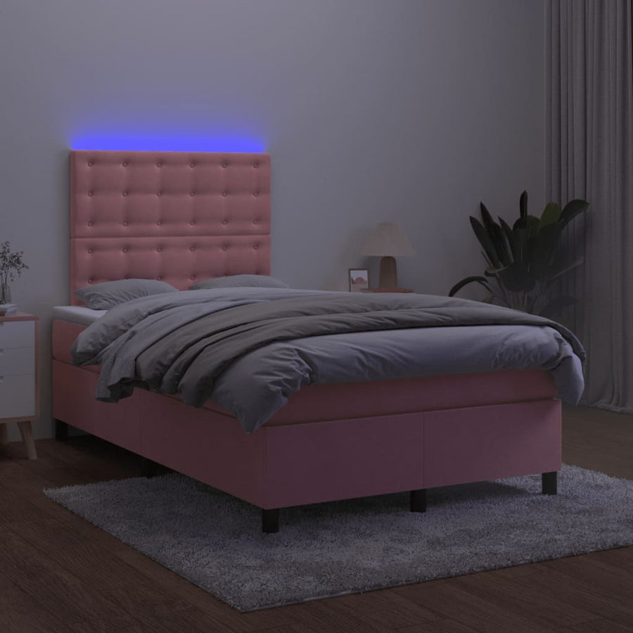 Boxspring met matras en LED fluweel roze 120x190 cm