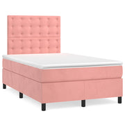 Box spring with mattress and LED velvet pink 120x190 cm
