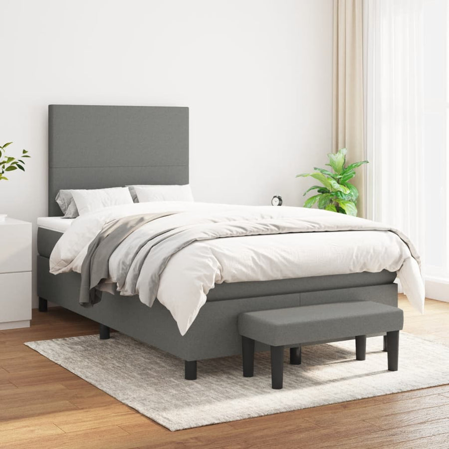 Boxspring met matras stof donkergrijs 120x190 cm 120 x 190 cm Donkergrijs