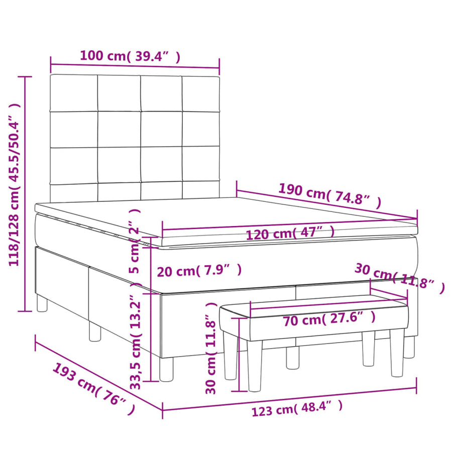Boxspring met matras stof lichtgrijs 120x190 cm 120 x 190 cm Lichtgrijs