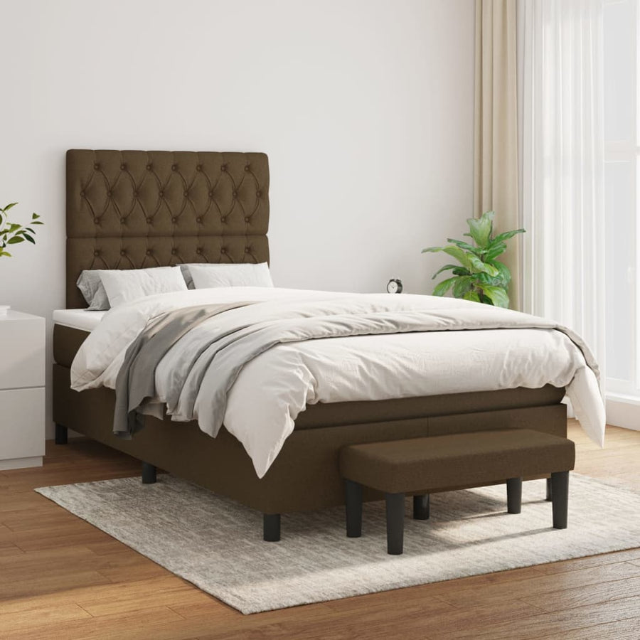 Boxspring met matras stof donkerbruin 120x190 cm 120 x 190 cm Donkerbruin