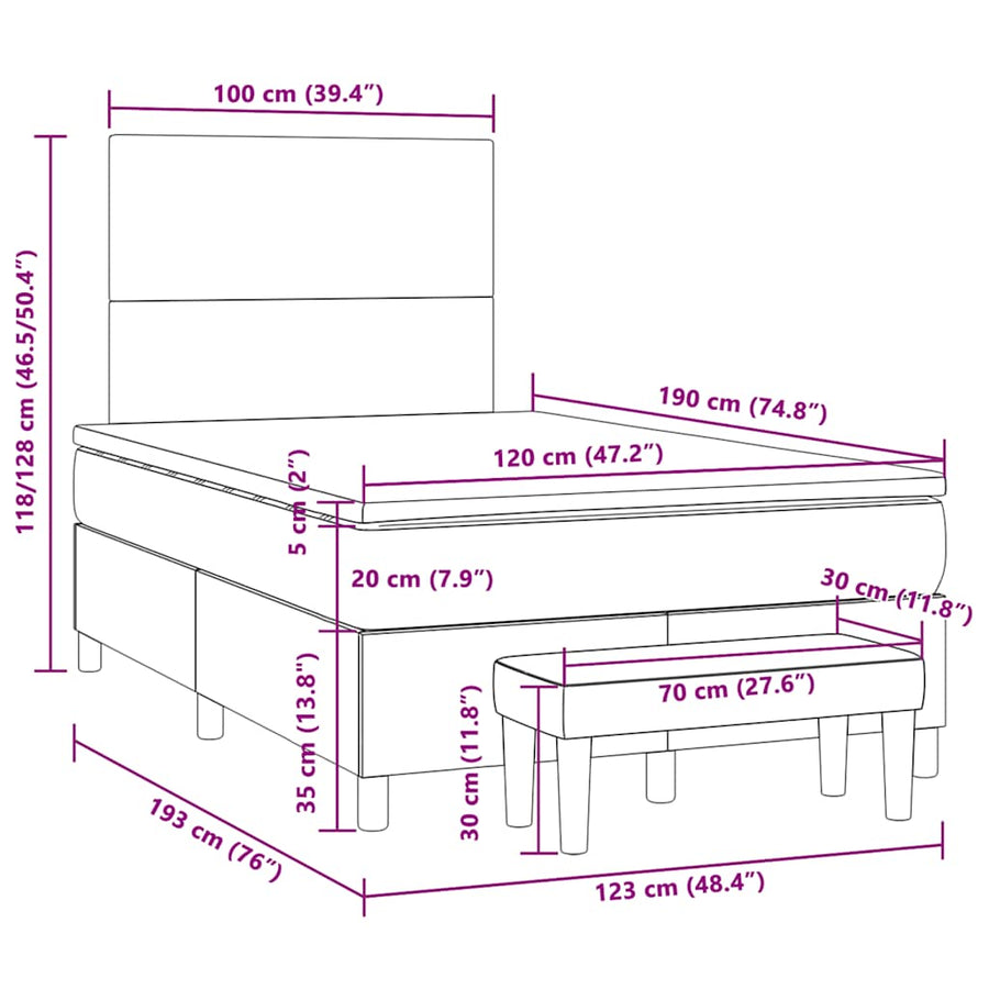 Boxspring Met Matras Stof Kleurig 120 x 190 cm Crème