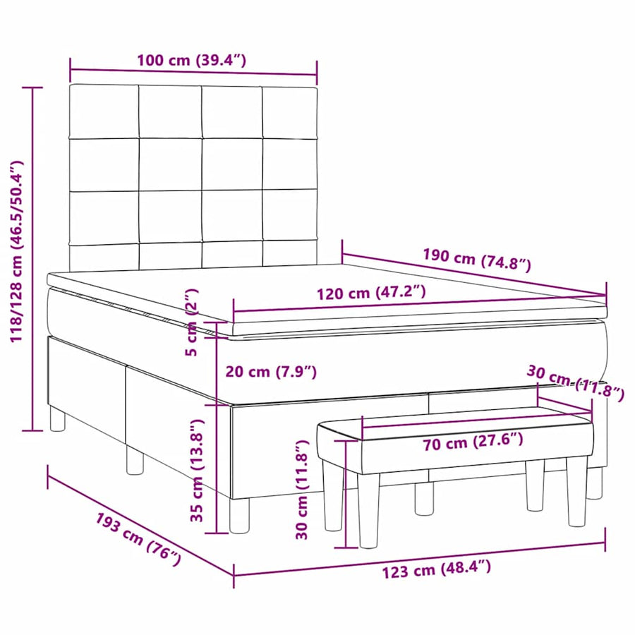 Boxspring Met Matras Stof Kleurig 120 x 190 cm Crème