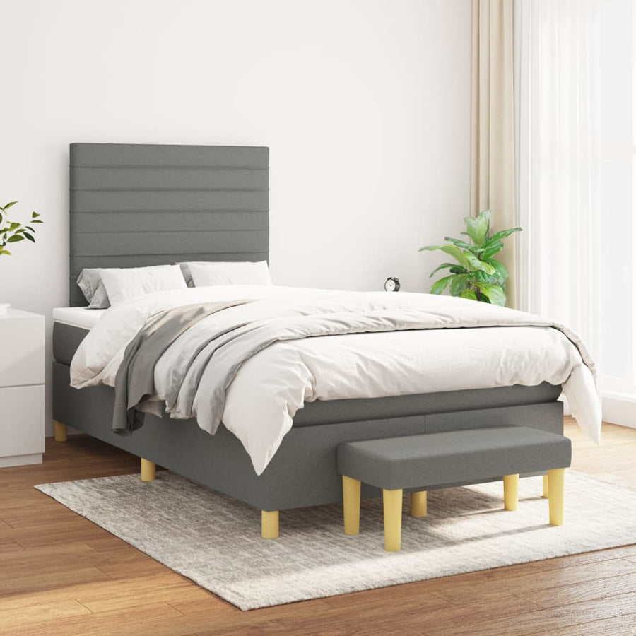 Boxspring met matras stof donkergrijs 120x190 cm 120 x 190 cm Donkergrijs