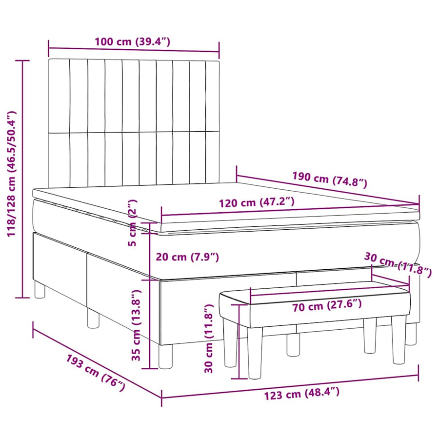 Boxspring Met Matras Stof Kleurig 120 x 190 cm Crème