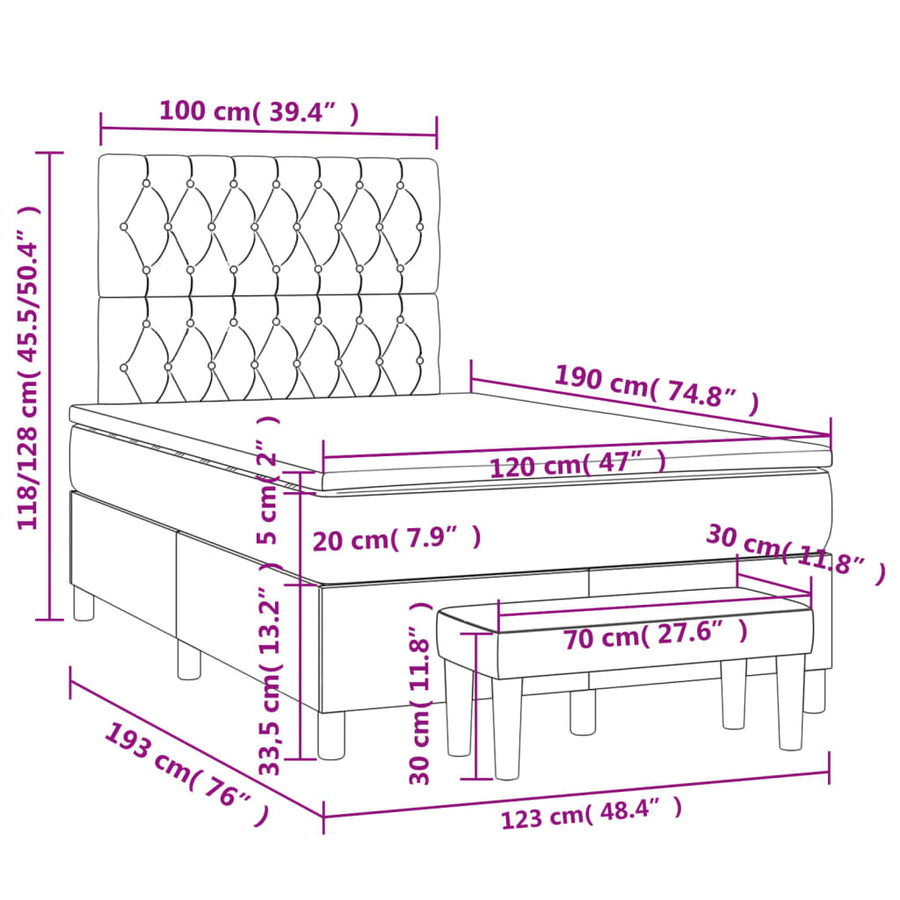 Boxspring met matras stof donkergrijs 120x190 cm 120 x 190 cm Donkergrijs