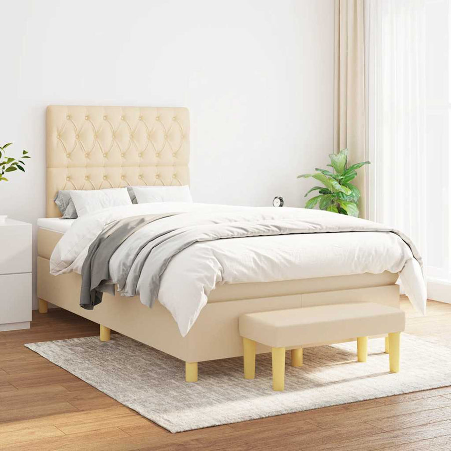 Boxspring Met Matras Stof Kleurig 120 x 190 cm Crème