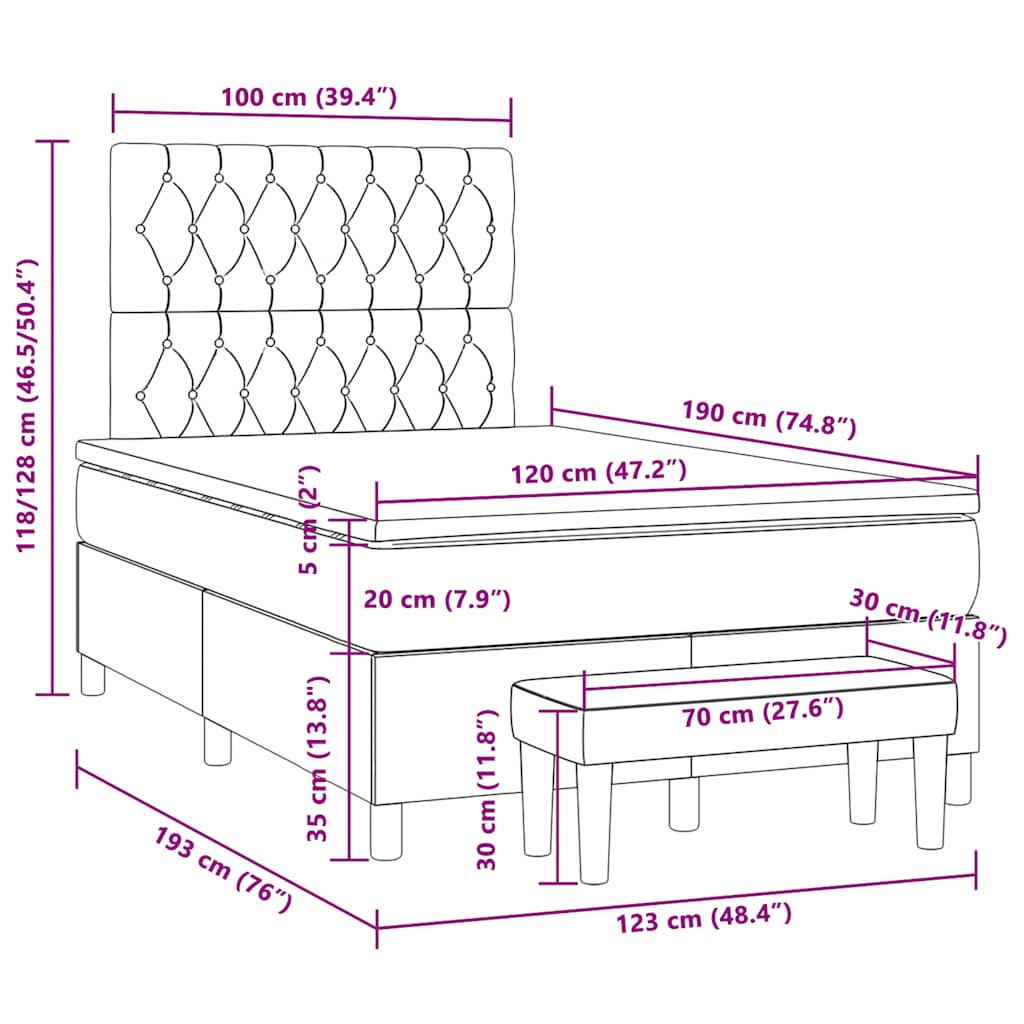 Boxspring Met Matras Stof Kleurig 120 x 190 cm Crème