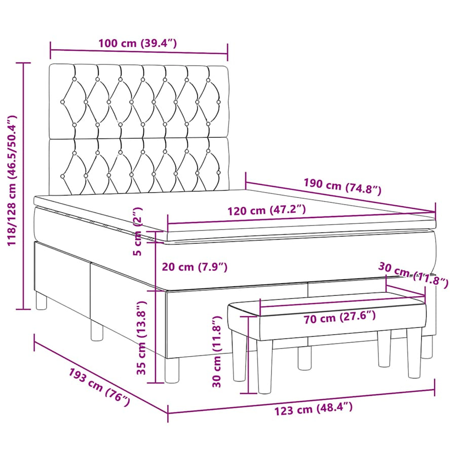 Boxspring Met Matras Stof Kleurig 120 x 190 cm Crème