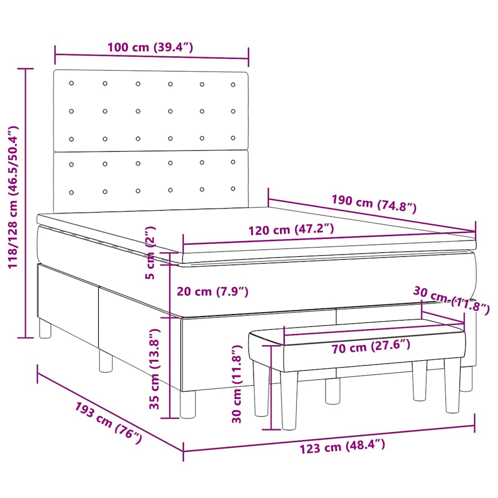 Boxspring met matras stof crèmekleurig 120x190 cm