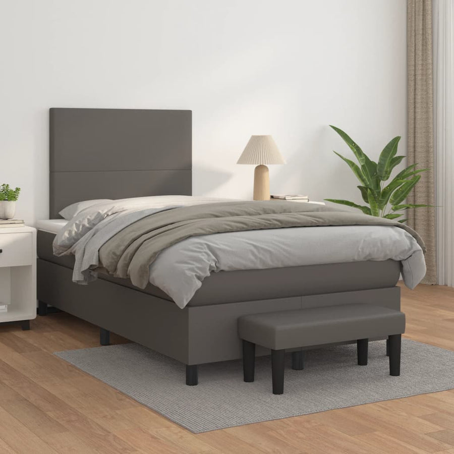 Boxspring met matras kunstleer grijs 120x190 cm 120 x 190 cm Grijs