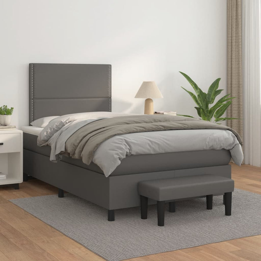 Boxspring met matras kunstleer grijs 120x190 cm 120 x 190 cm Grijs