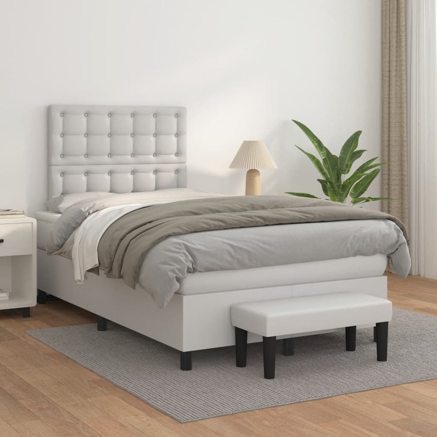 Boxspring Met Matras Kunstleer 120 x 190 cm Wit