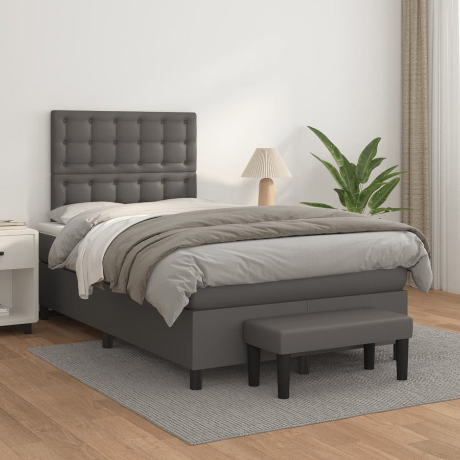 Boxspring met matras kunstleer grijs 120x190 cm 120 x 190 cm Grijs