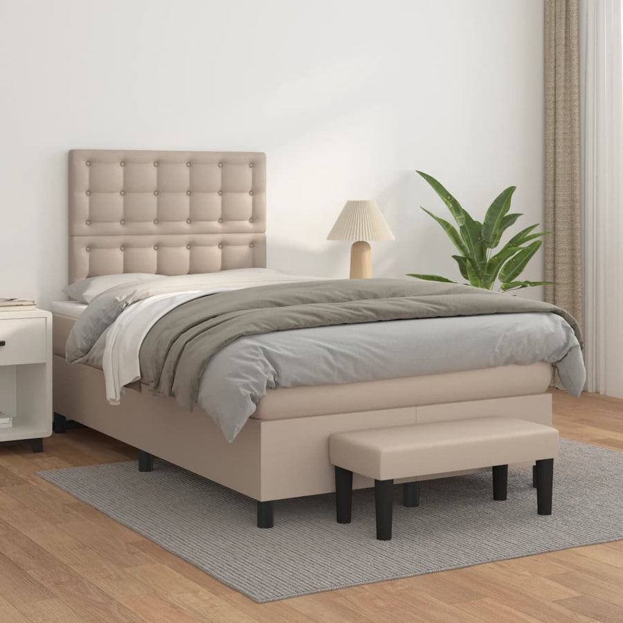Boxspring met matras kunstleer cappuccinokleurig 120x190 cm