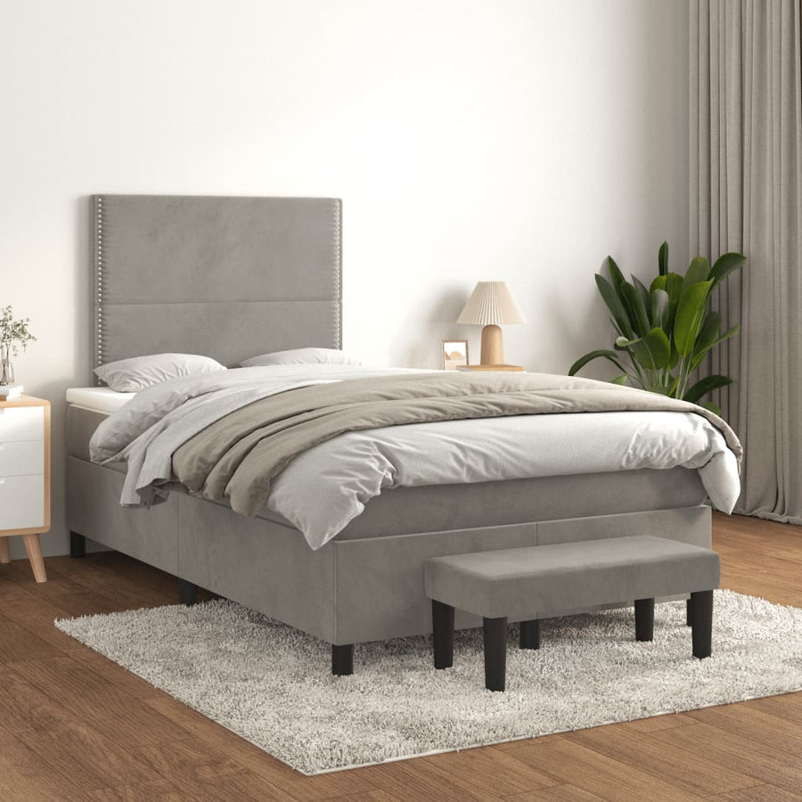 Boxspring met matras fluweel lichtgrijs 120x190 cm
