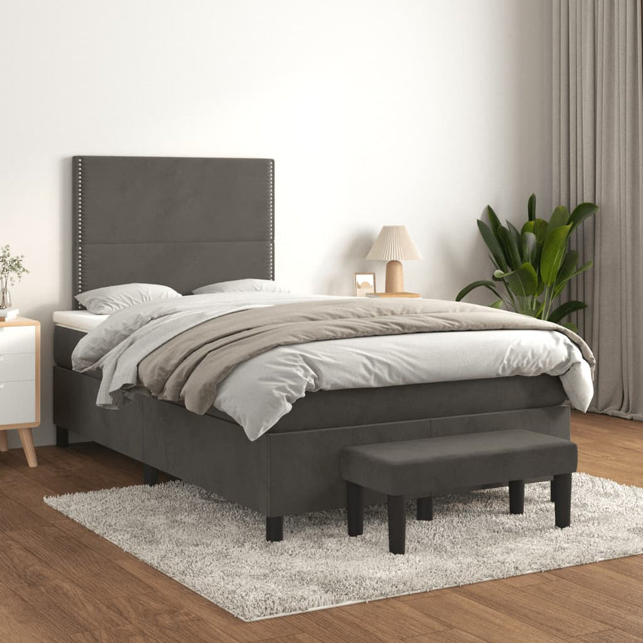 Boxspring met matras fluweel donkergrijs 120x190 cm