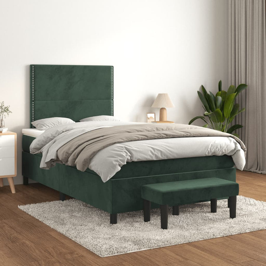 Boxspring met matras fluweel donkergroen 120x190 cm