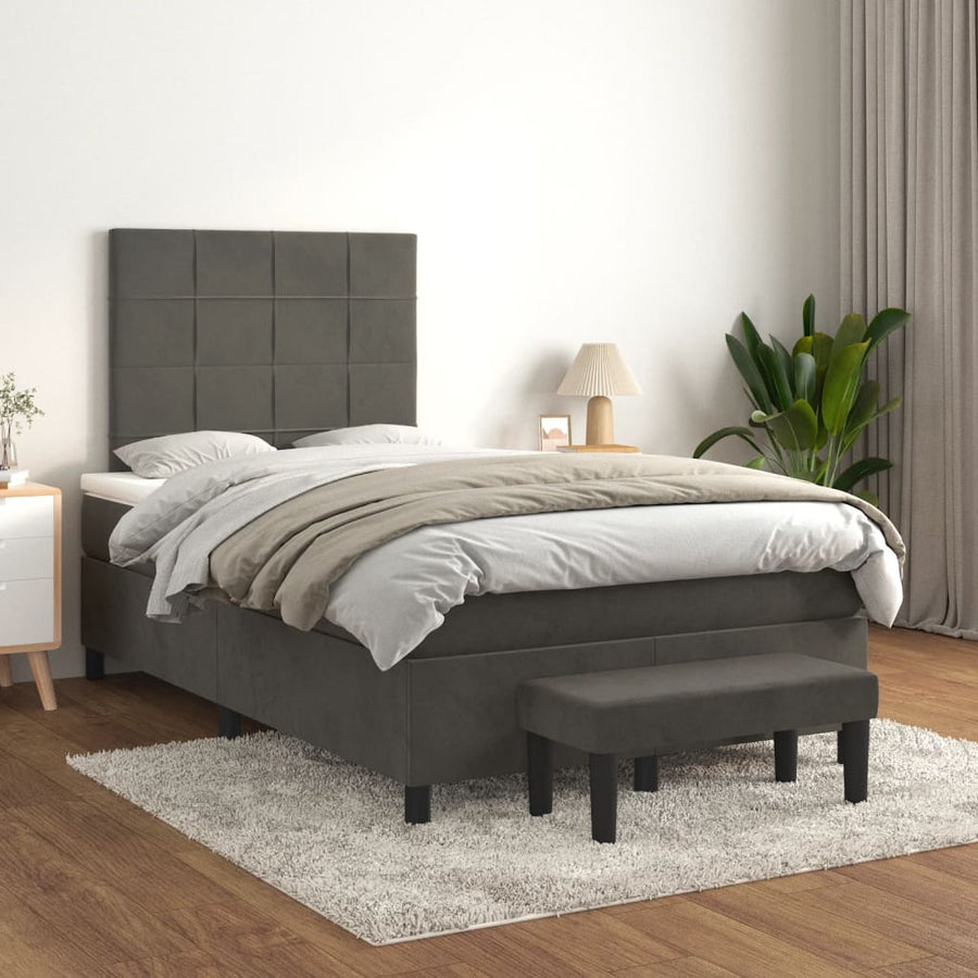 Boxspring met matras fluweel donkergrijs 120x190 cm