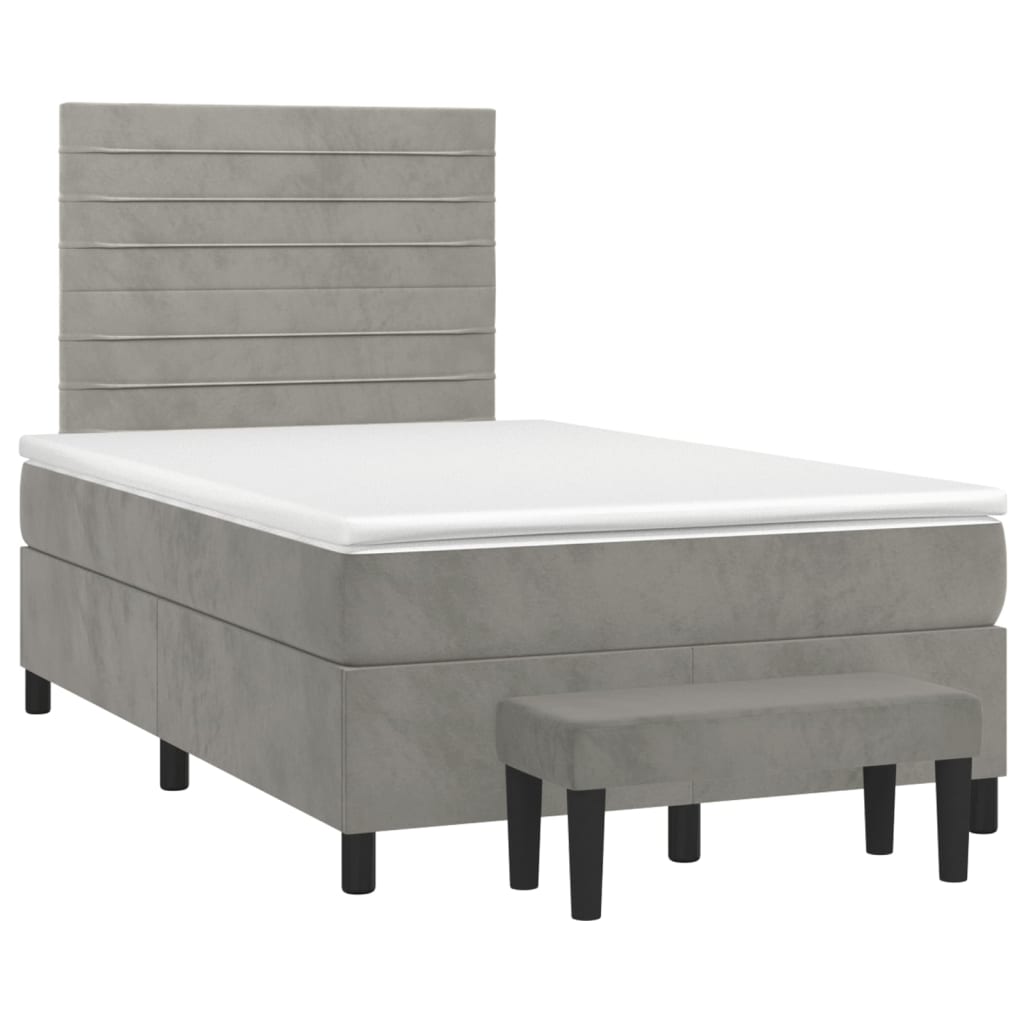 Boxspring met matras fluweel lichtgrijs 120x190 cm