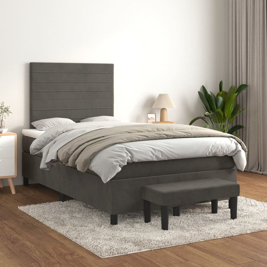 Boxspring met matras fluweel donkergrijs 120x190 cm