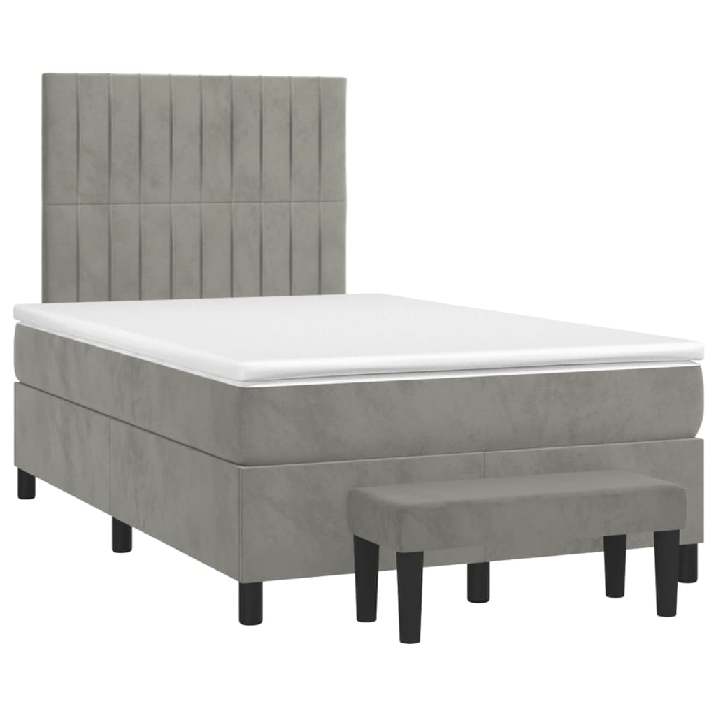 Boxspring met matras fluweel lichtgrijs 120x190 cm