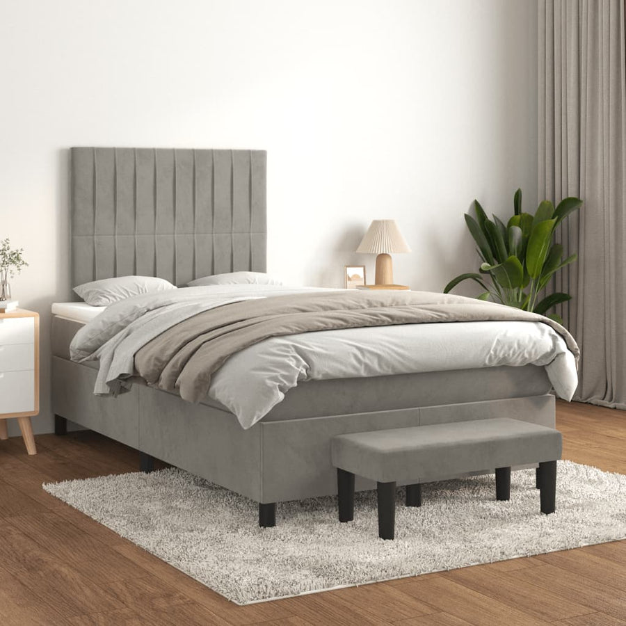 Boxspring met matras fluweel lichtgrijs 120x190 cm