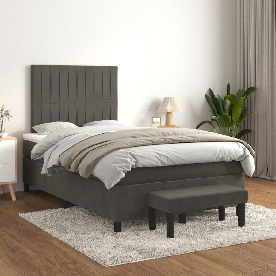 Boxspring met matras fluweel donkergrijs 120x190 cm