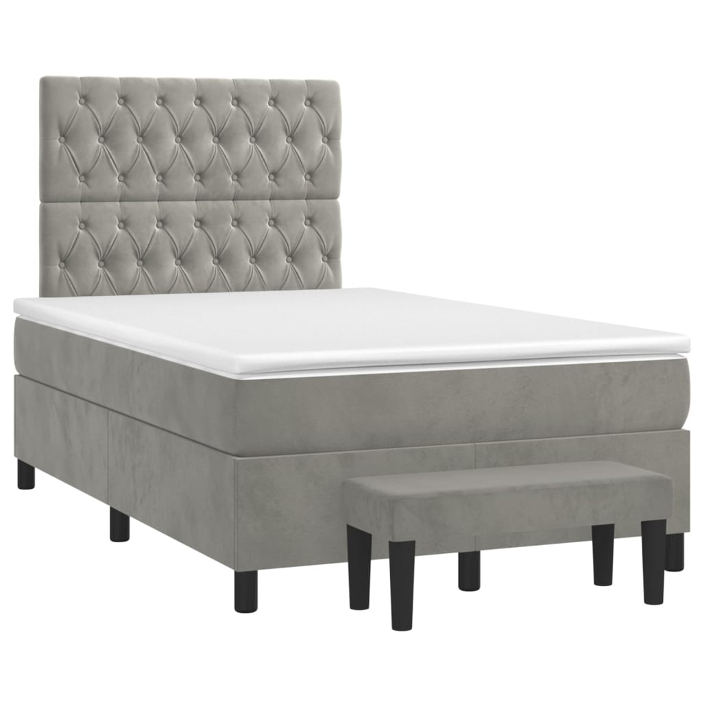 Boxspring met matras fluweel lichtgrijs 120x190 cm