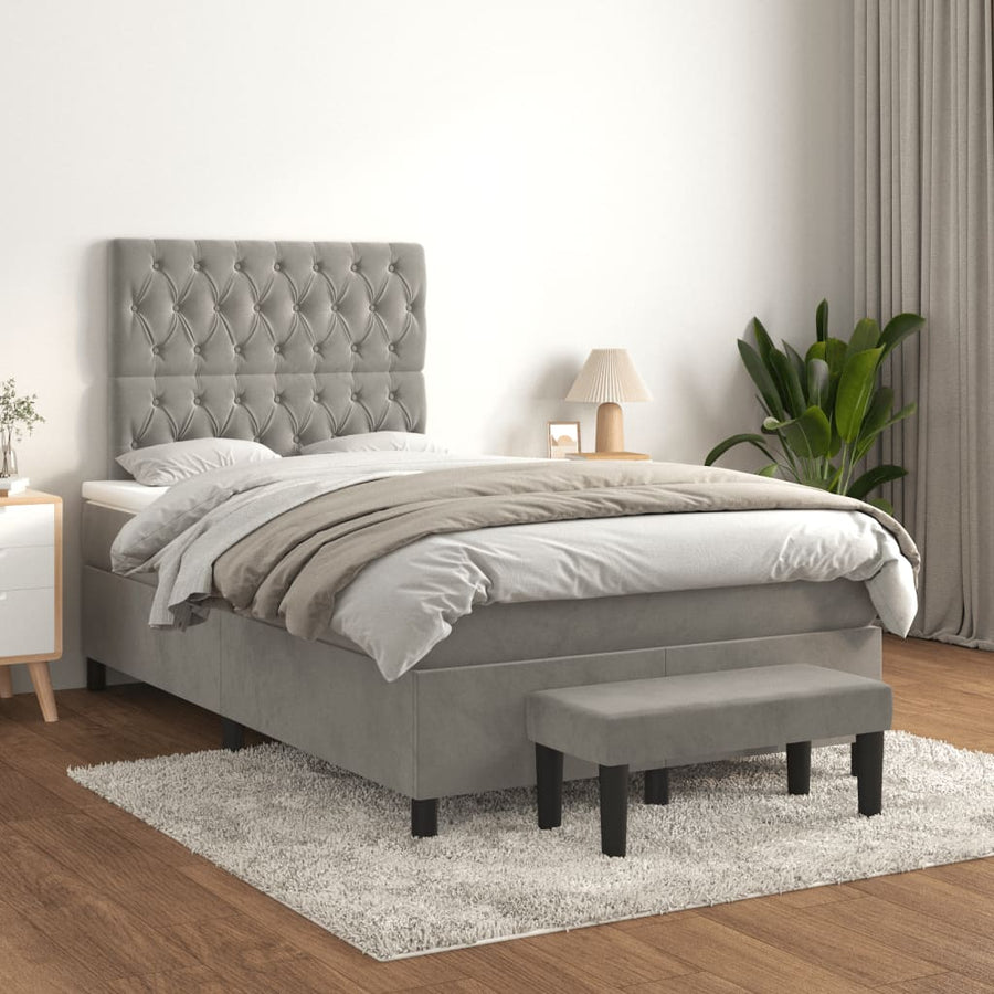 Boxspring met matras fluweel lichtgrijs 120x190 cm