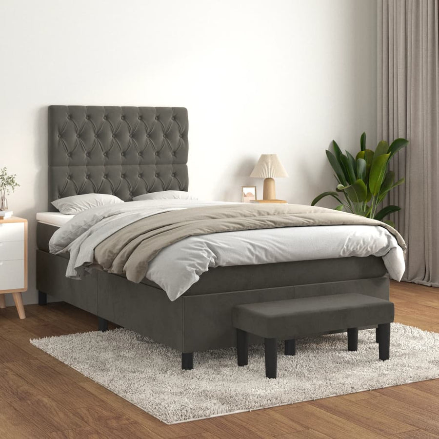Boxspring met matras fluweel donkergrijs 120x190 cm