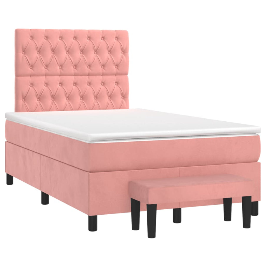 Boxspring met matras fluweel roze 120x190 cm