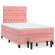 Pink velvet box spring bed with mattress 120x190 cm