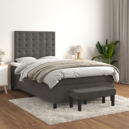 Boxspring met matras fluweel donkergrijs 120x190 cm