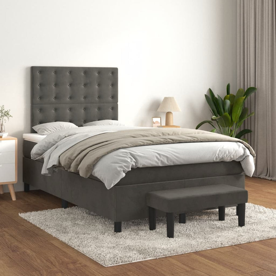 Boxspring met matras fluweel donkergrijs 120x190 cm