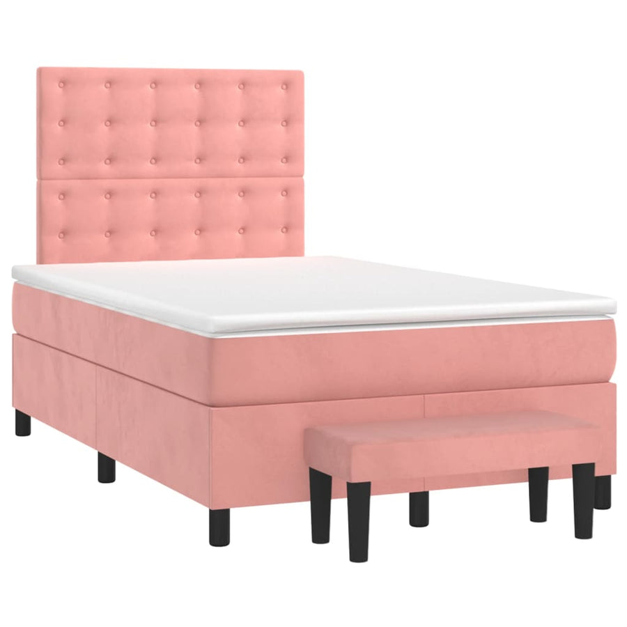 Boxspring met matras fluweel roze 120x190 cm