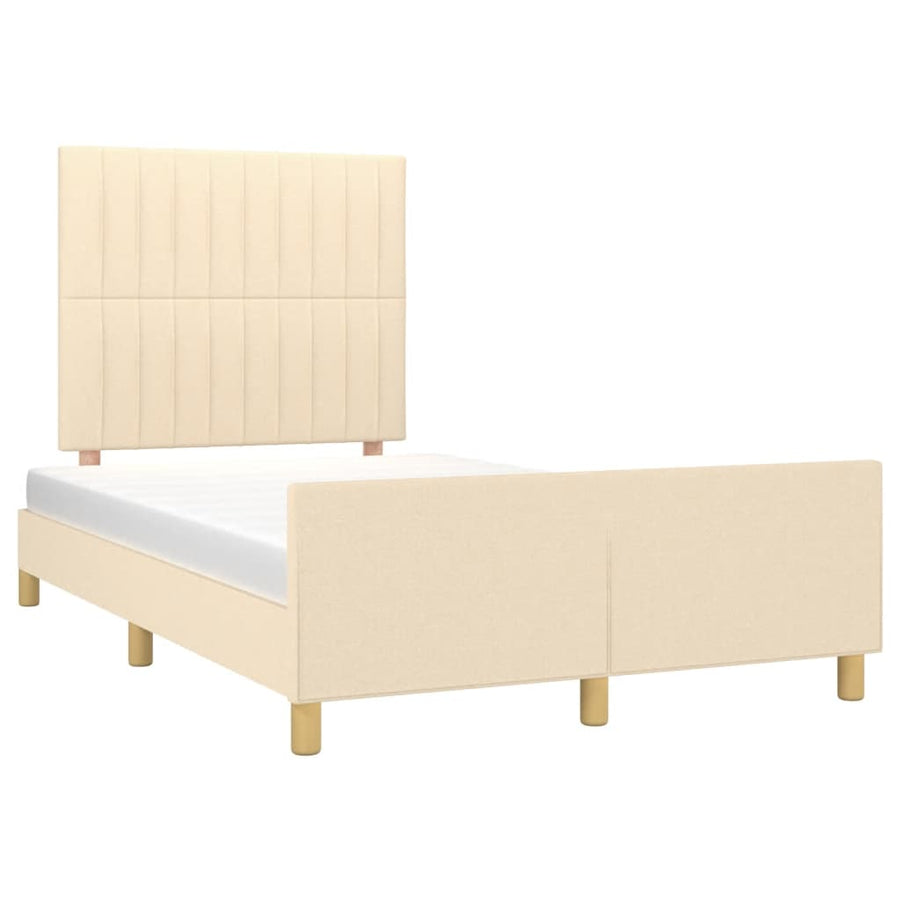 Bedframe met hoofdbord stof crèmekleurig 120x190 cm
